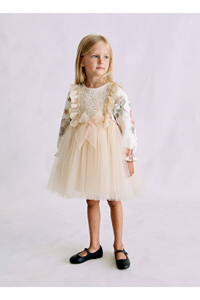 Magu Φόρεμα από τούλι με βαμβακερή δαντέλα για κορίτσια - Φόρεμα ειδικής περίστασης με φιόγκο