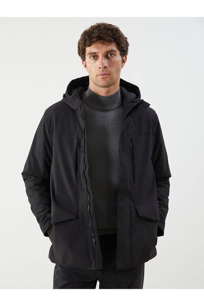 LC Waikiki Lcwaikiki Classic Black Standard Fit Hooded Men's Coat
