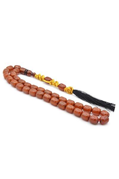 Murty99 Macrame Model Barrel Cut Dark Yellow Crimped Amber Prayer Beads