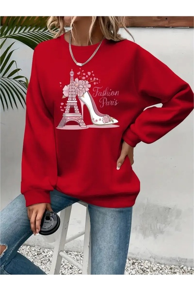 SVART WEAR Sweatshirt oversize cu gât crew, imprimat, cu trei fire, cu textur...