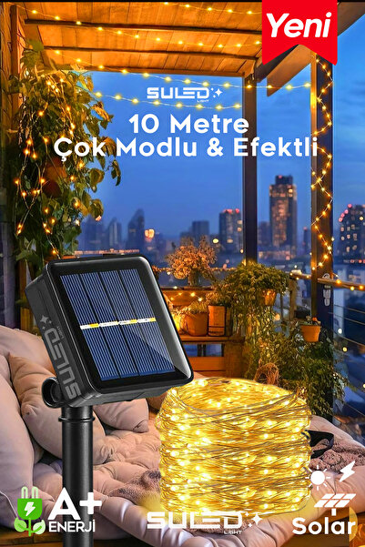 SULED 10 Metre Modlu Solar Panelli Led Bahçe Aydınlatma Dekoratif İç ve Dış Mekan Süsleme Işıkları