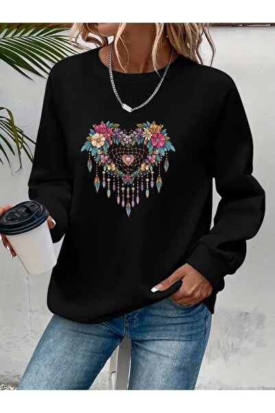 SVART WEAR Sweatshirt oversize cu gât crew, imprimat, cu trei fire, cu textur...