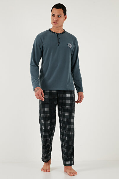 Buratti Plaid Soft Textured Regular Fit Long Sleeve Pajama Set Men's Pajama Set 609611030