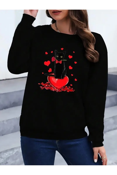 SVART WEAR Sweatshirt oversize cu gât crew, imprimat, cu trei fire, cu textur...