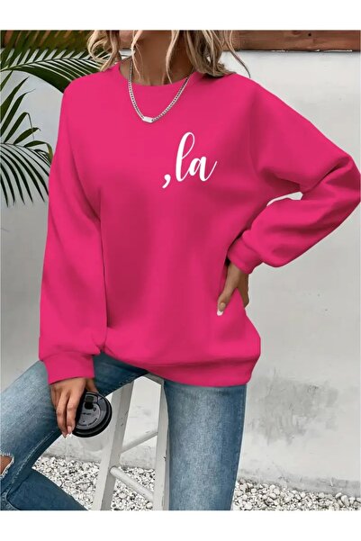 SVART WEAR Sweatshirt oversize cu gât crew, imprimat, cu trei fire, cu textur...