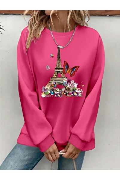 SVART WEAR Sweatshirt oversize cu gât crew, imprimat, cu trei fire, cu textur...