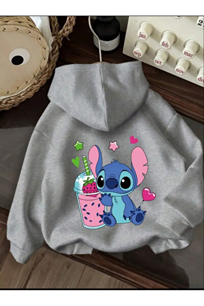 Baxia KıZ -ERKEK Çocuk KARAKTER BaskıLI Kapşonlu Sweatshirt GRİ RENK