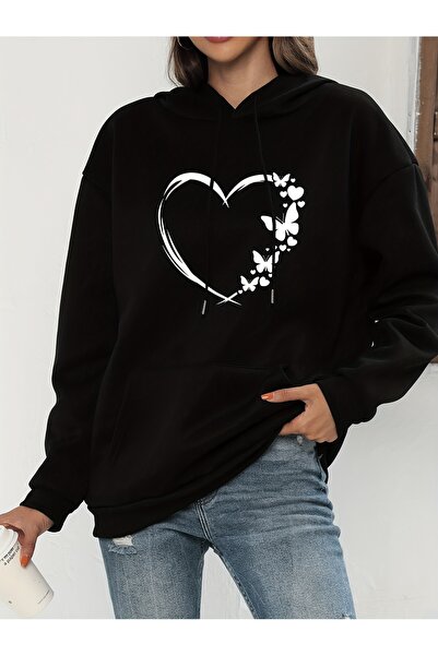 GALASHOP Butterfly & Heart Printed Hoodie