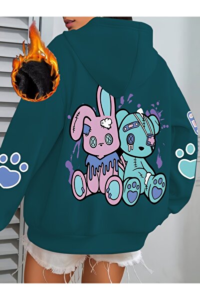 GALASHOP Cozy Women's Hoodie with Cute Rabbit & Bear Print
