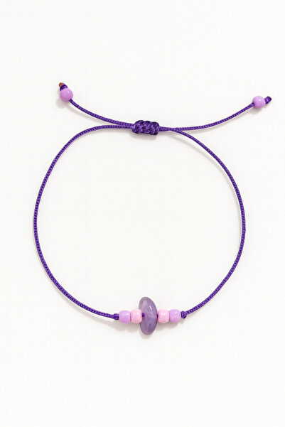 Femenino Ametist Doğal Taşlı Mor İpli Minimal Bileklik