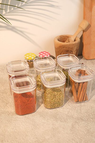 AYEM HOME طقم 6 علب توابل بغطاء مفرغ الهواء سعة 200 مل - حاوية تخزين أكريليك ...