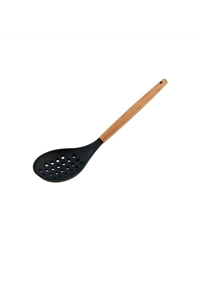 Buççin Black Colander Spoon Set with Bamboo Handle Bamboo 1 Black Unspecified Tr 1 Year