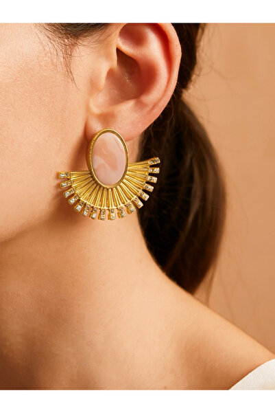 Kokoş Earrings with Pink Detail and Stone Detail Stylish Model