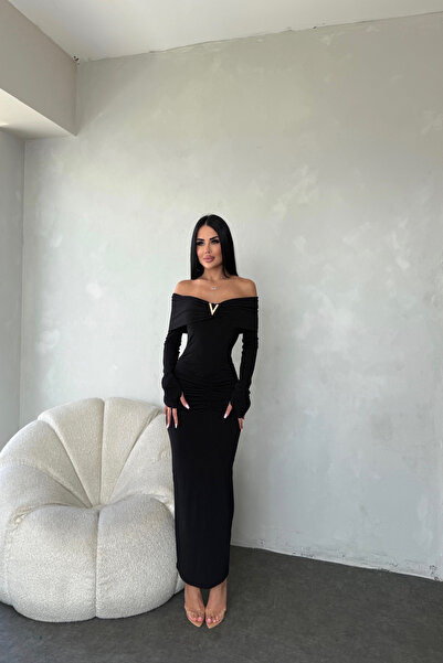 LİLA İSTANBUL Φόρεμα με λεπτομέρεια με λαιμόκοψη Madonna