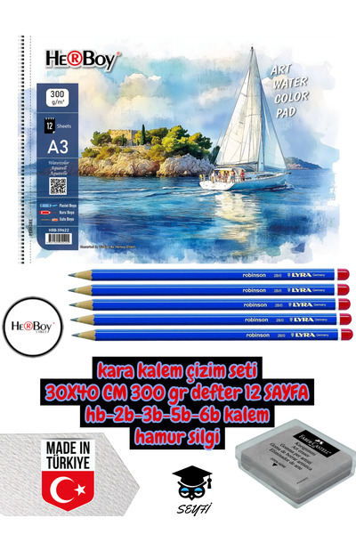 SEYFİKİRTASİYE Set za crtanje crnom olovkom 30X40 CM A3, sveska 300 gr, 12 LI...