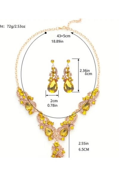 BirYıldızOl Kristal Zirkon Taşlı Tasarım Kristal Takı Seti Kolye Küpe Seti