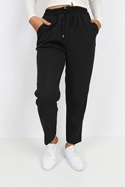 Lushen Women's Plus Size Black Double Fabric Carrot Leg Casual Trousers