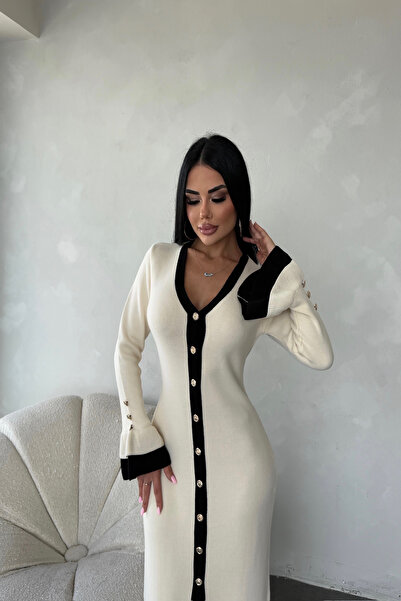 LİLA İSTANBUL V YAKA ÖNÜ DÜĞMELİ TRİKO ELBİSE STANDART BEDEN (S/M/L/XL) UYUMLUDUR