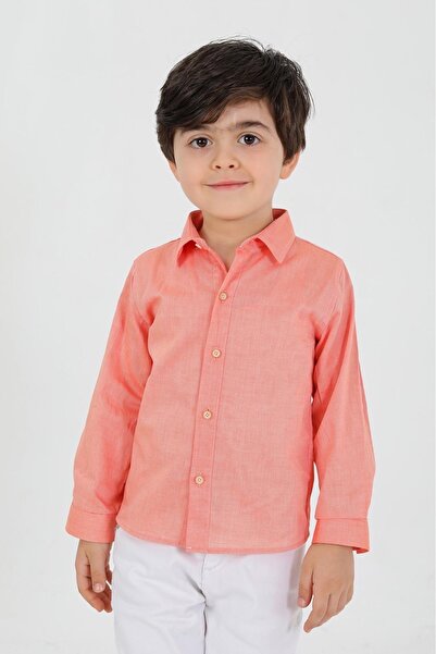 MODA YILDIZ Linen children's shirt red long sleeve