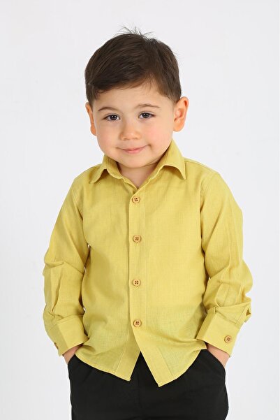 MODA YILDIZ Детска риза от лен, жълта, с дълги ръкави