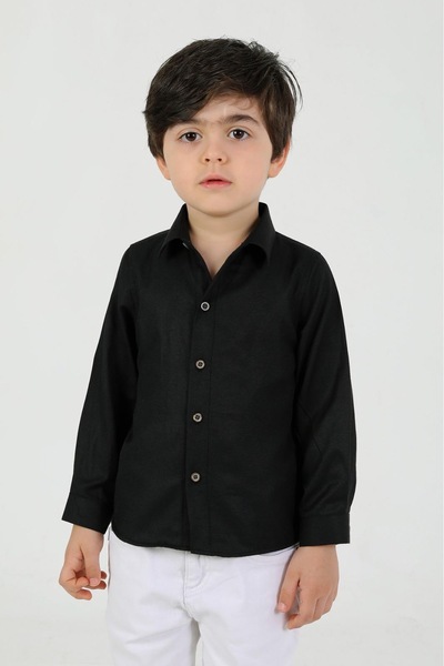 SİERNA Класическа детска риза с дълъг ръкав, черна
