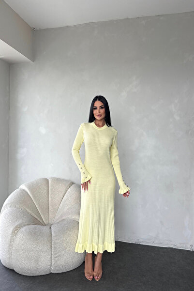 LİLA İSTANBUL Bisiklet Yaka Kol Detaylı Fitilli Triko Elbise