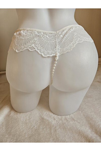 shop Bride Dantelli Boncuklu Tanga Ekru M-L Beden