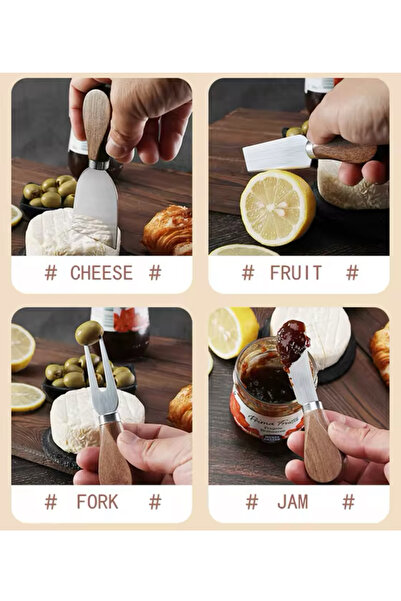 Generic A set of wooden handle knives in various shapes and sizes to suit hard, semi-hard, and soft cheeses, as well as jams and butter.