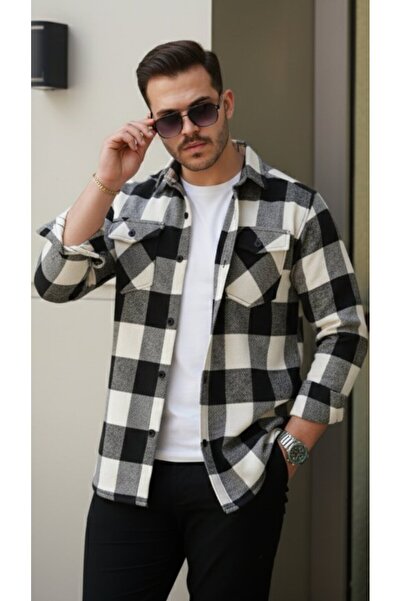 DRESSIFY WOMEN’S FASHION Men's Long Sleeve Lumberjack Shirt - Black