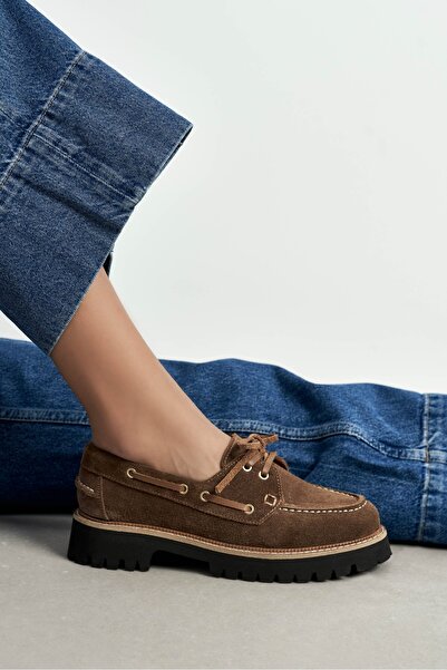 NİŞANTAŞI SHOES Delmar Taba Süet Hakiki Deri Bağcık Detay Kalın Taban Loafer Kadın Ayakkabı