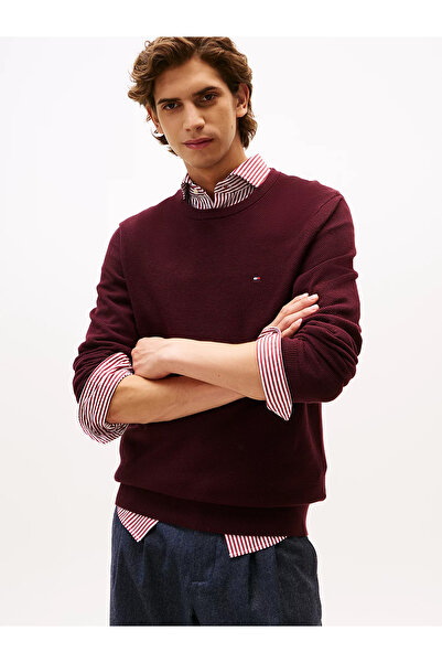 Tommy Hilfiger Men's Brand Logo Long Sleeve Casual Red Sweater Mw0Mw36347-Xih