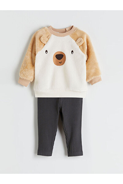 LC Waikiki Beige Crew Neck Baby Boy Sweatshirt and Leggings