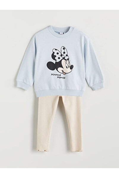 LC Waikiki Minnie Mouse Printed Baby Girl Sweatshirt and Leggings