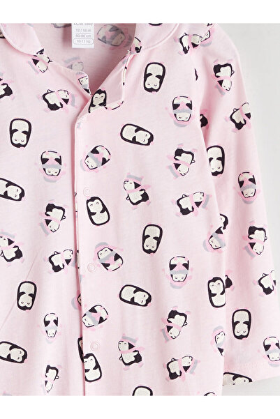 LC Waikiki Gömlek Yaka Uzun Kollu Baskılı Kız Bebek Tulum