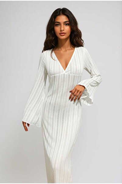 Cherry Lane White Report Transparent Knitted Pareo Dress