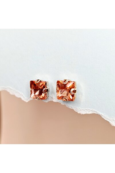 patlangaç Amber taşlı küpe - Kare kesim somon taş küpe retro -Minimalist zari...
