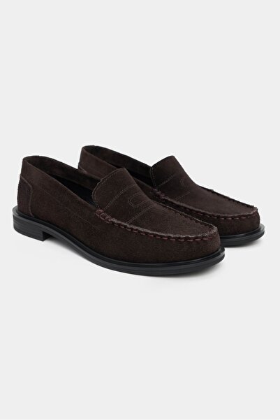 NİŞANTAŞI SHOES Γυναικεία Loafer παπούτσια Alya Brown Suede από γνήσιο δέρμα με επίπεδη σόλα