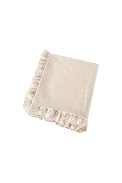 Denizli Concept Beige Tablecloth with Ruffled Edges - Selendi Soft Color - Cotton 150X220Cm