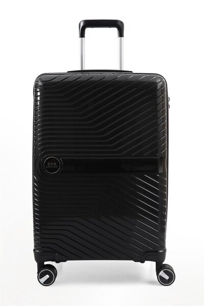 ÇÇS 5239 POLİPROPİLEN KIRILMAZ BÜYÜK BOY VALİZ ve MAKYAJ ÇANTASI SİYAH 2'Lİ SET