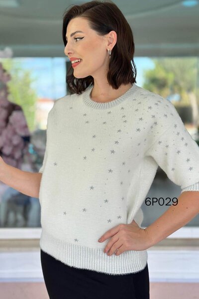 İnce Topuk Prive Series Star Patterned Bearded Knitwear Blouse 6P029