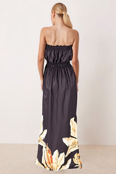 armonika Women's Light Yellow Robe Elastic Strapless Slit Long Dress Arm-25Y001105