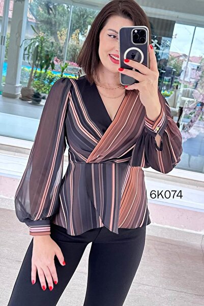 İnce Topuk بلوزة شيفون بأكمام مزدوجة 6k074