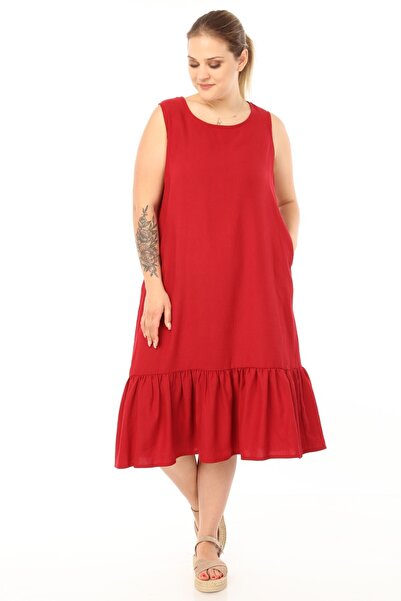 SCHIK Women's Plus Size Sleeveless Dress Claret Red Sckwm21el01