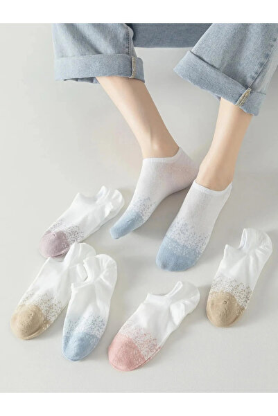 SEVORIA 5' Çift Kadın Soft Renkli Görünmez Pamuklu Patik,Babet Çorap