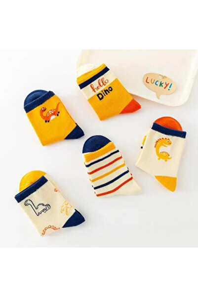 SEVORIA 5 Çift Dinazor Desenli Bebek Çorap Ve Çocuk Çorabı