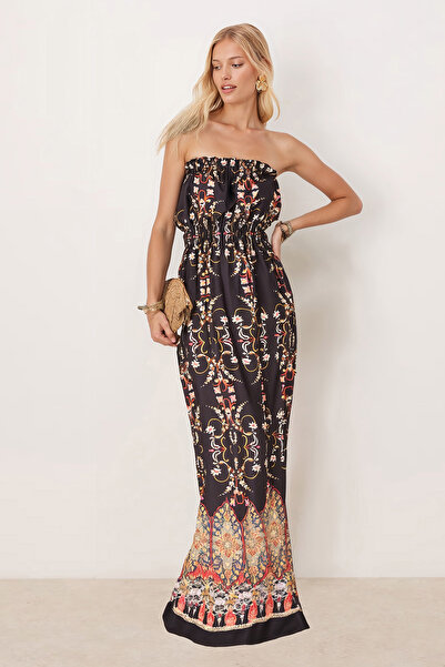 armonika Women's Yellow Robe Elastic Strapless Slit Long Dress Arm-25Y001105