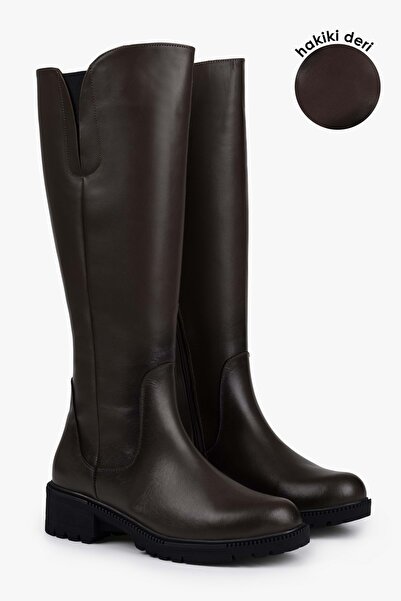 Shoeberry Women's Perla Brown Genuine Leather Boots