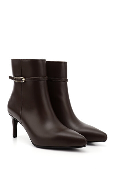 GÖNDERİ(R) Women / Girls Brown Platinum Zippered Thin Heeled Genuine Leather Boots