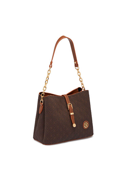 Tergan Kahve Print Kadın Omuz Çantası - S1WPR0000802-R1P