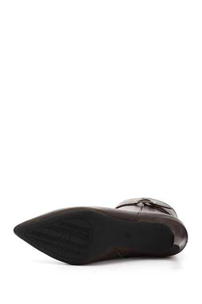 GÖNDERİ(R) Women's Brown Platinum Zippered Thin Heeled Genuine Leather Boots